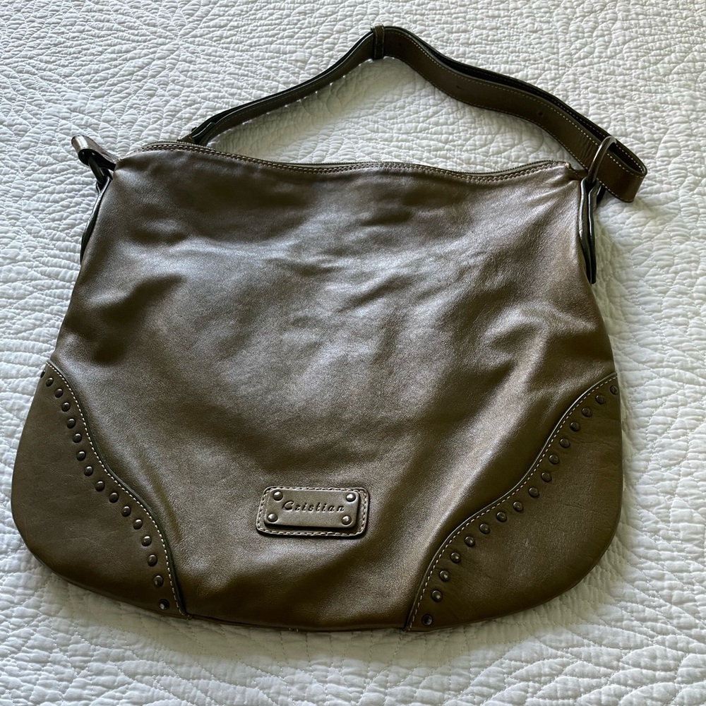 Womens Vintage Cristian Leather Shoulder Bag Purse Italian Genuine Leather